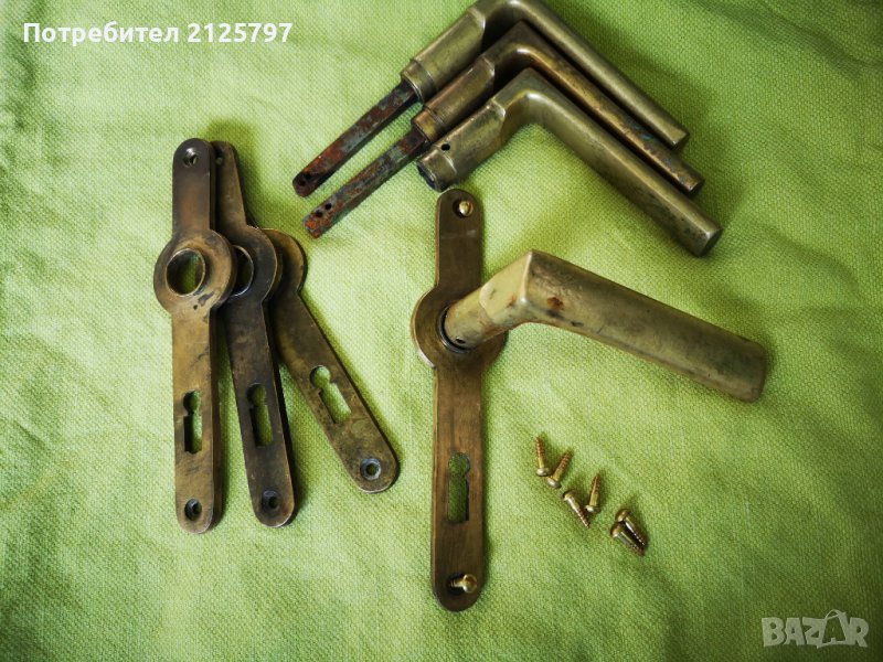 4бр. Месингови дръжки за врата шилд, два комплекта + крепежи, снимка 1