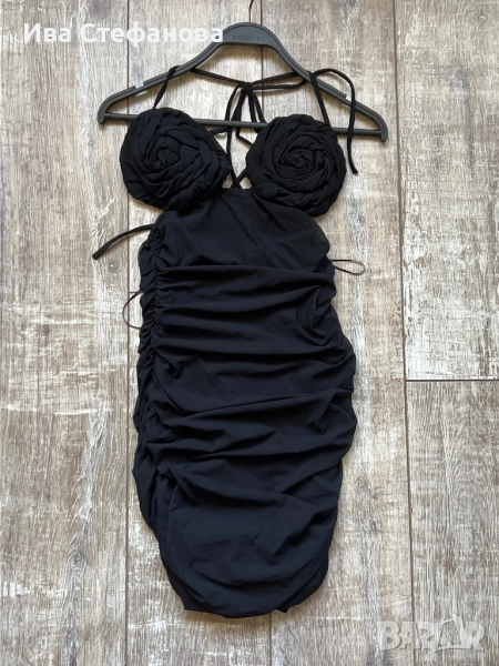 Wow нова къса черна елегантна коктейлна официална парти рокля 3 Д рози цветя .  ., снимка 1