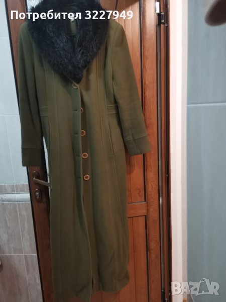 Дълго кашмирено палто в маслено зелено, снимка 1