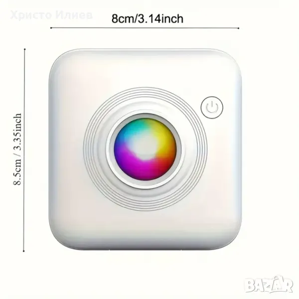 Мини термо принтер с 15 ролки бяла и цветна хартия стикери фулмастри и торбичка, снимка 1