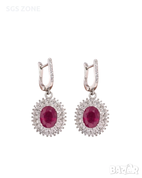 сребърни обеци с рубин, снимка 1