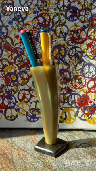 Стара поставка за химикалки от рог , снимка 1