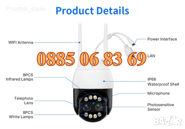 Въртяща IP безжична камера външен монтаж 8MPX с двойна леща, снимка 4 - IP камери - 44584420