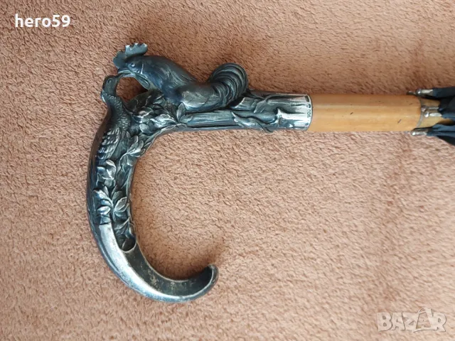 Стар антикварен чадър със сребърна ръкохватка-сребро 900, снимка 6 - Антикварни и старинни предмети - 49044110