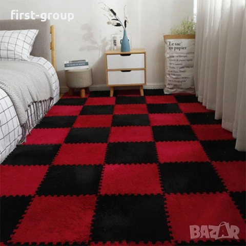 Плюшена подложка за под от пяна - мек пъзел килим, комплект от 10 части, 30x30x1.2 см, снимка 2 - Килими - 53047550