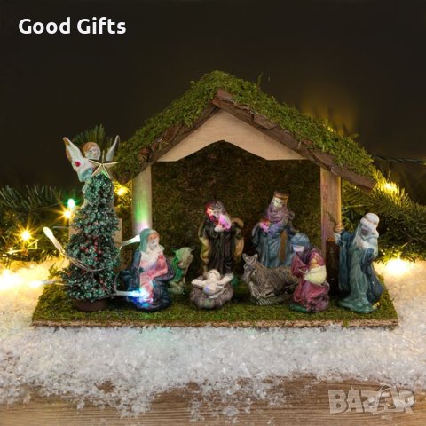 LED Коледна украса, Светеща Коледна ясла с 9 фигури, 32см, снимка 4 - Декорация за дома - 42702887