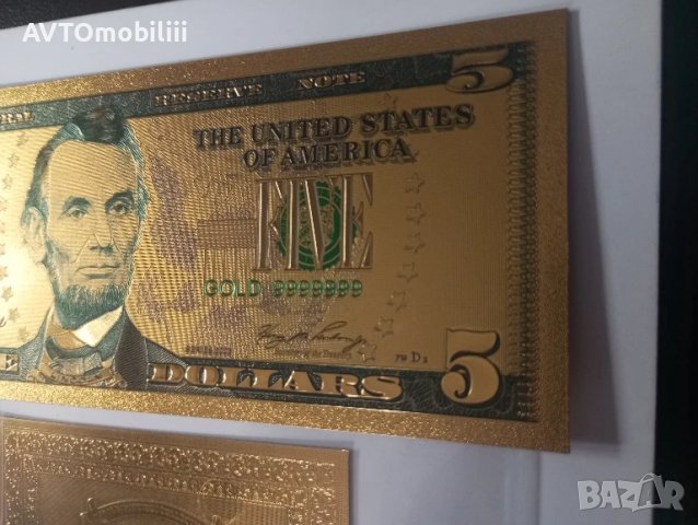Позлатена с 24 карата злато релефна банкнота 5 долара със сертификат, снимка 4 - Нумизматика и бонистика - 51376047