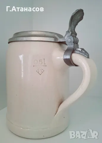 Старинна немска порцеланова халба ERBO ZINN, с гравиран капак Bayern  , снимка 3 - Антикварни и старинни предмети - 49222523