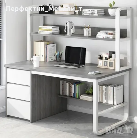 Бюджетно бюро с/без надстройка и 3 чекмеджета,метал и ПДЧ сив/натурал цвят-доставка до 7 дни!