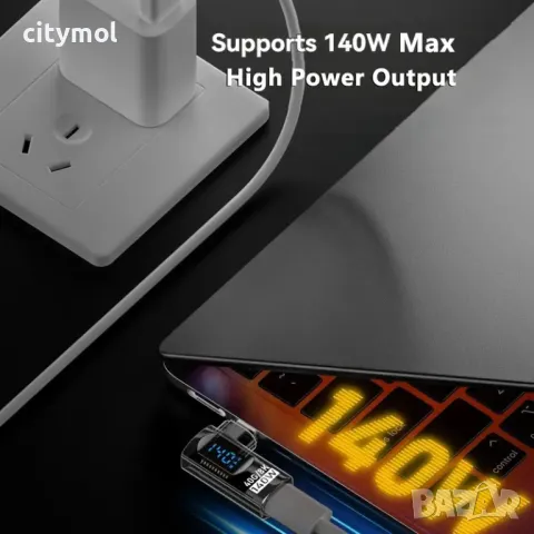 USB C към USB C адаптер 90 градусов, с LED дисплей, 8К, 40 Gbps 140 W, Power Meter, USB4 Thunderbolt, снимка 7 - Други - 49563462