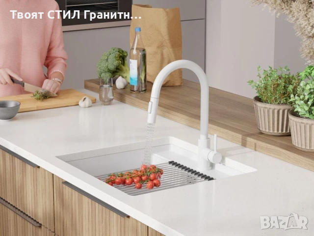 Бяла кухненска мивка за вграждане под плот Берген 60 Low 560x530 мм