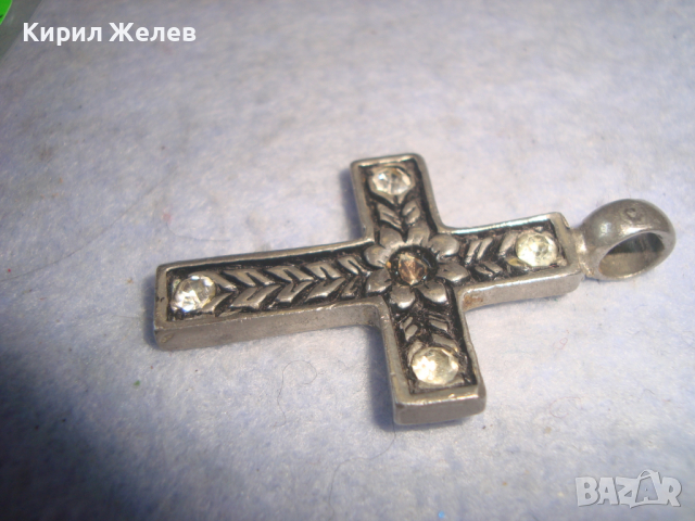 ПОСРЕБРЕН ВИНТИДЖ ФЛОРАЛНО ОРНАМЕНТИРАН НАГРЪДЕН КРЪСТ с КРИСТАЛИ 24777, снимка 7 - Колиета, медальони, синджири - 36365190