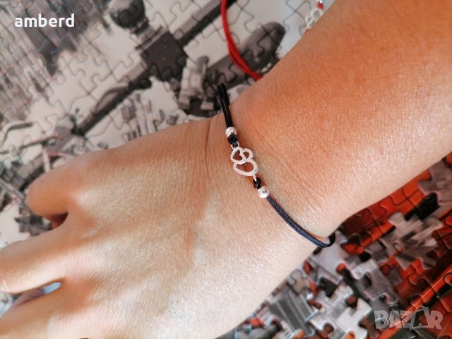 Гривни със сребърни сърчица на конец, снимка 4 - Гривни - 42604443