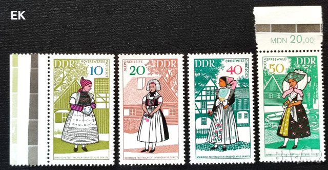 ГДР, 1968 г. - пълна серия чисти марки, носии, 4*11, снимка 1 - Филателия - 44457043