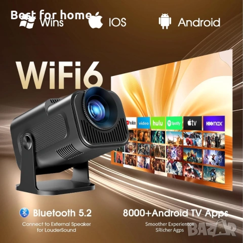 Мини проектор 1080P FHD 4K поддръжка Преносим проектор с WiFi и Bluetooth 180° , снимка 3 - Плейъри, домашно кино, прожектори - 53357738