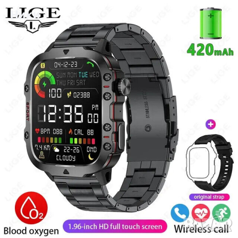 LIGE спортен smart  часовник метален черен, снимка 1 - Мъжки - 44667502
