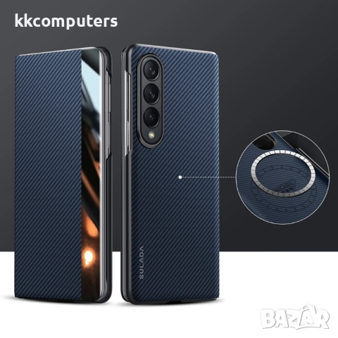 Калъф SULADA Kevlar за Samsung Galaxy Z Fold4 – смарт капак с прозорец, кожена текстура и магнитна ф, снимка 2 - Калъфи, кейсове - 52224743