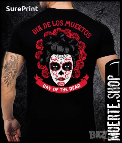 Черна тениска с щампа DAY OF THE DEAD