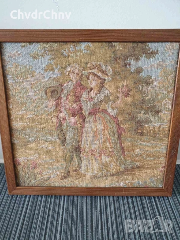 дървена рамка 26х25см/малък стар френски гоблен/барокова картина