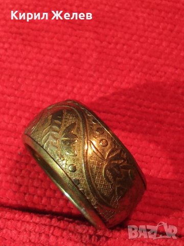 СТАРИНЕН БРОНЗОВ ПОЗЛАТЕН ФЛОРАЛНО МАЙСТОРСКИ ОРНАМЕНТИРАН БЕЛ ЕПОК Стил РЕТРО ПРЪСТЕН - ХАЛКА 12690, снимка 2 - Антикварни и старинни предмети - 37411431