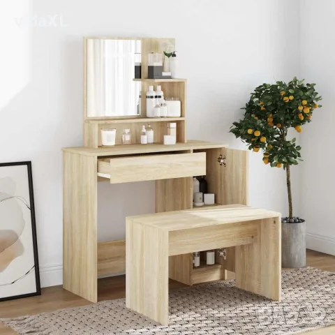 vidaXL Тоалетка с огледало, дъб сонома, 86,5x35x136 см, снимка 3 - Тоалетки - 56147805