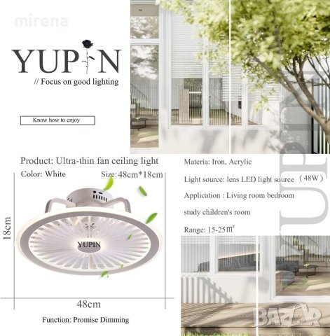 LED лед вентилатор полилей дистанционно управление, снимка 2 - Лед осветление - 38241359