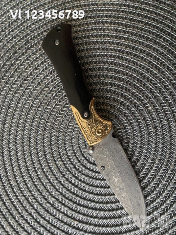 Сгъваем нож  имитиращ дамаска стомана 80х200 - Череп+Кости, снимка 9 - Ножове - 53713149