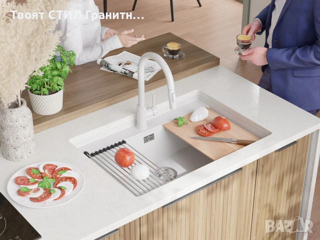 Бяла кухненска мивка за вграждане под плот Берген 80 Low 760x530 мм -20%, снимка 3 - Мивки - 53070199