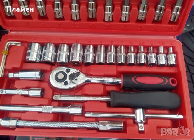 Комплект кутия с ръчни инструменти гедоре тресчотка и накрайници 46 части хром ванадий