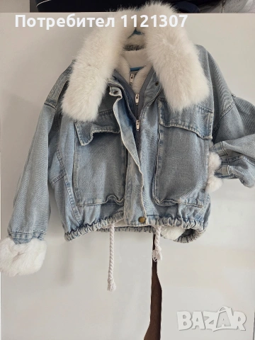 Дънково яке с косъм , снимка 4 - Якета - 53681581