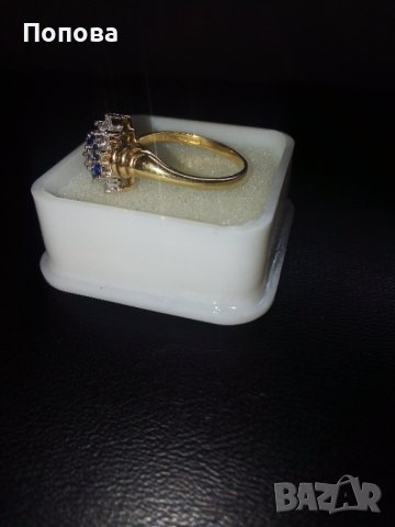 18k. златен пръстен с диаманти и сапфири, снимка 6 - Пръстени - 40624952