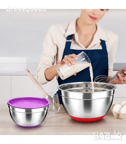 3155 Метални купи за разбъркване със силиконово дъно, снимка 4 - Съдове за готвене - 34237846