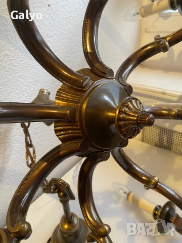 Месингов Античен Полилей, абажур, лампа, снимка 4 - Антикварни и старинни предмети - 50235833