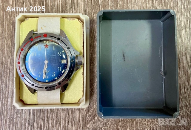 Часовник „Командирские“ Восток — механичен, работещ, водоустойчив, СССР, в оригинална кутия, снимка 3 - Антикварни и старинни предмети - 53423822
