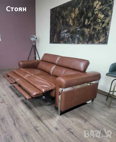 Кафяв кожен диван тройка "Moreno" с електрически релаксиращ механизъм, снимка 5 - Дивани и мека мебел - 42422624