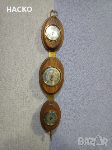 Метеорологична Станция,Термометър,Барометър,Влагомер,Махагонова Поставка Внос от Нидерландия 