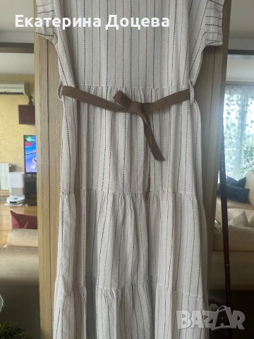 Бежова рокля райе, снимка 4 - Рокли - 50440698
