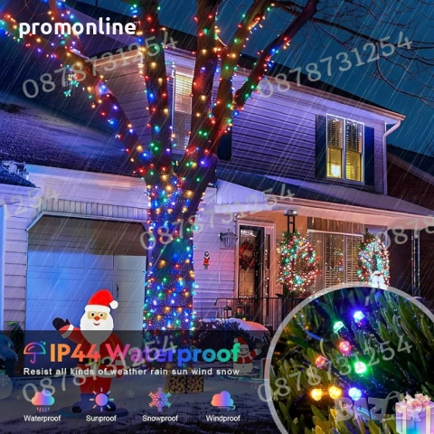 Верига 50м с 250бр светещи коледни лампички 3 цвята 8 режима светене, снимка 11 - Други - 52471479