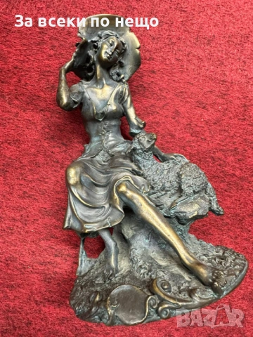 “Пастирката” великолепна млада дама с агънце, бронз, удивителна красота, майсторство Код P1936, снимка 2 - Декорация за дома - 53731670