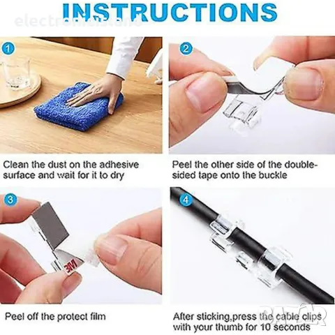 Самозалепваща се прозрачна кабелна скоба, държач за кабел, органайзер, снимка 11 - Други стоки за дома - 48352702