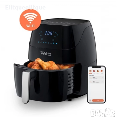 Фритюрник AirFryer Voltz, 1500W, 5л., Горещ въздух, Таймер, до 200°C, Черен, 2 ГОДИНИ ГАРАНЦИЯ, снимка 2 - Фритюрници - 52188055