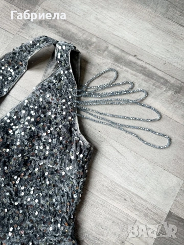 Нова къса тъмно сива рокля с пайети, снимка 3 - Рокли - 53787842