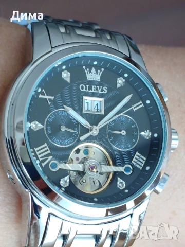 Olevs Автоматичен Мъжки Часовник, Хронограф,Скелет,HDСветещ,3 АТМ, Прозрачен гръб, Мултифункциионал