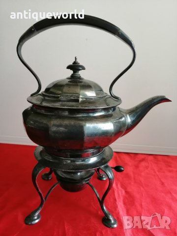 Стар Посребрен Английски Викториански Чайник с Подгряване, снимка 2 - Антикварни и старинни предмети - 41962097