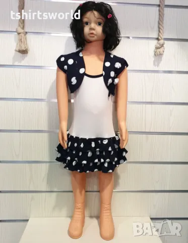 Нова детска моряшка рокля-болеро с ръкави на точки