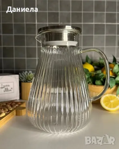 Луксозна стъклена кана с метален капак, снимка 4 - Други стоки за дома - 48580962