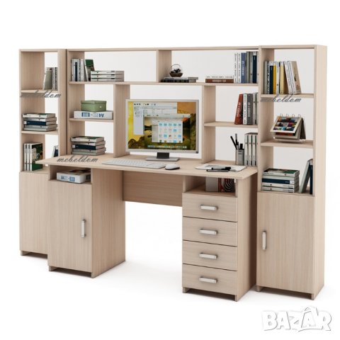 Бюро 143см. с надстройка,врата,4 чекмеджета и 2 етажерки с плавни врати(код-0921), снимка 4 - Бюра - 41097576