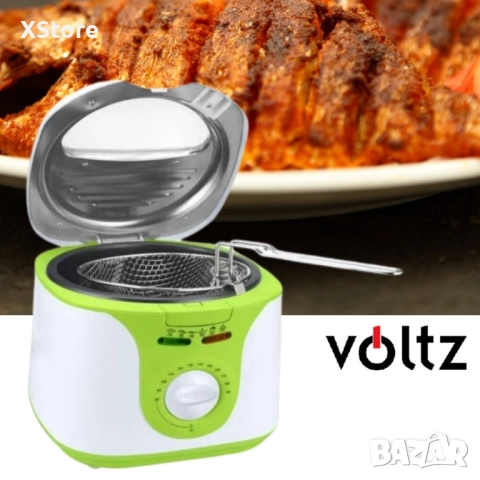 Фритюрник Voltz, 2 литра, 1300W, 80-190 C, Незалепващ съд, Бял/зелен 2 ГОДИНИ ГАРАНЦИЯ, снимка 3 - Фритюрници - 52436755