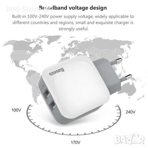 Baseus 2.4A Двойно USB зарядно, снимка 2 - Оригинални зарядни - 41446270