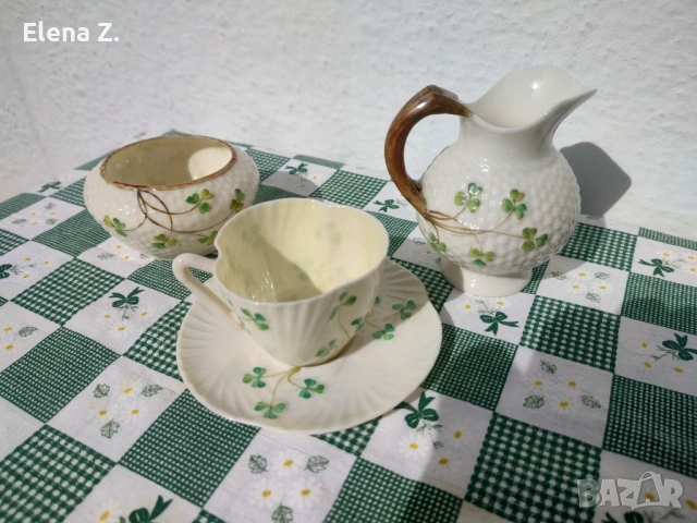 Комплект ръчно рисувани съдове Belleek Ирландия - 2